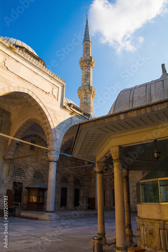 The sebil water fountain in the courtyard of Sehzade Mosque in the Fatih district of Istanbul. This 16th century Ottoman imperial mosque is also known as the Prince's Mosque