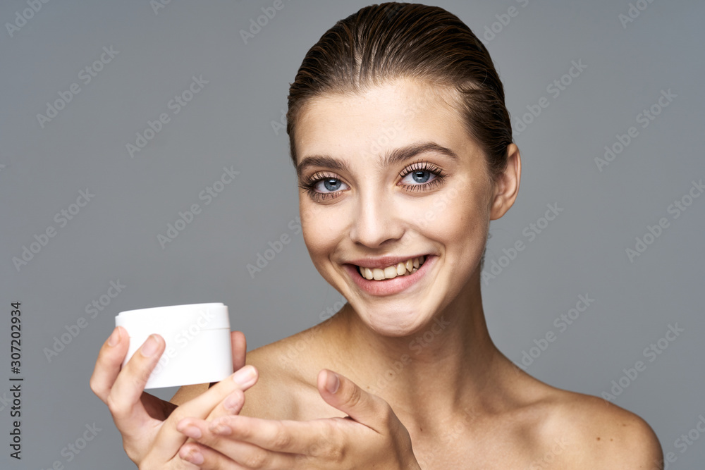 young woman with business card