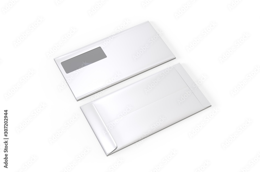 Blank single window envelop template, 3d render illustration. Blank single window envelop template, 3d render illustration.