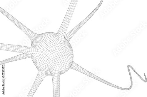 Neuron system wireframe mesh model. Low poly vector illustration. Science and medical healthcare concept photo