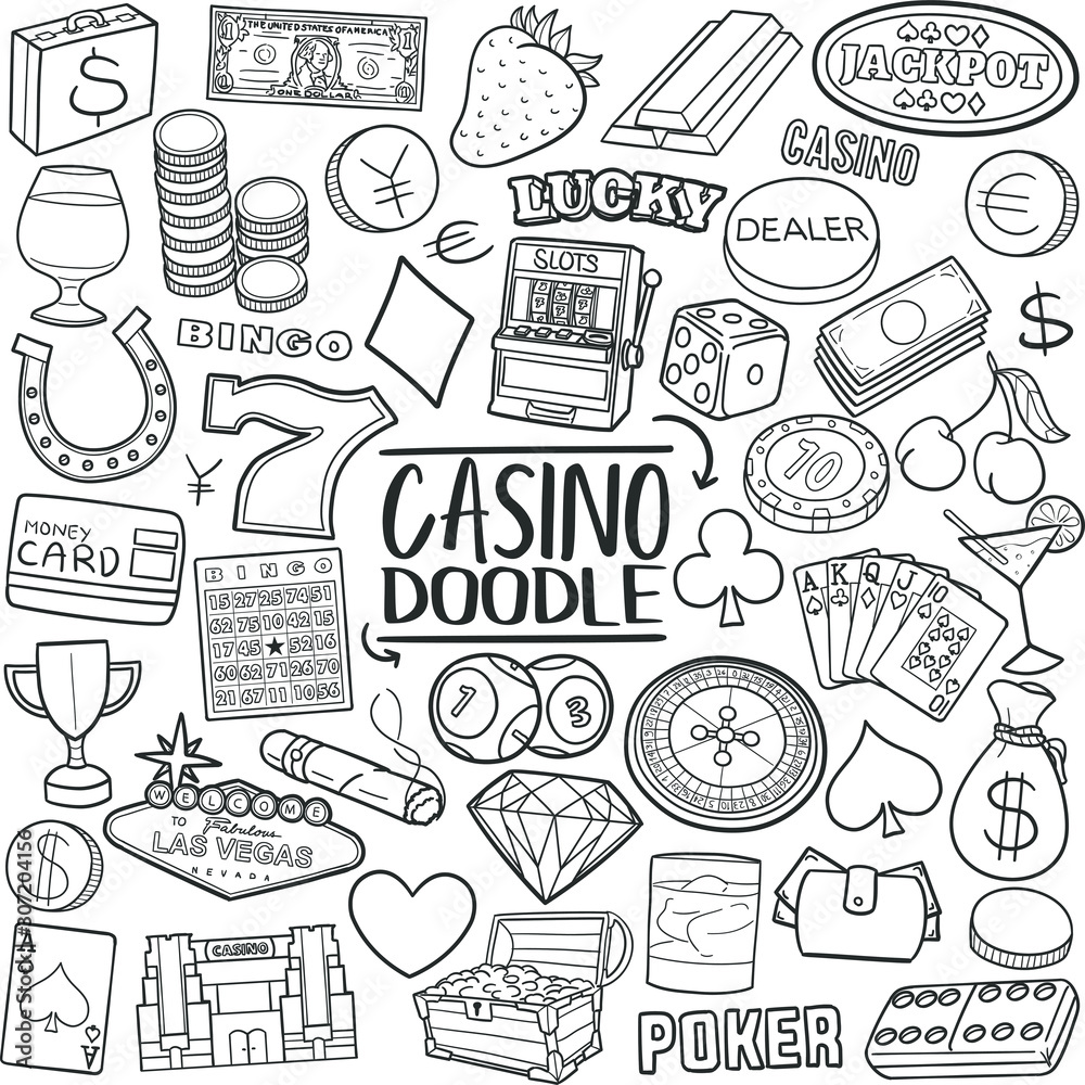 Casino Game. Traditional Doodle Icons. Sketch Hand Made Design Vector.