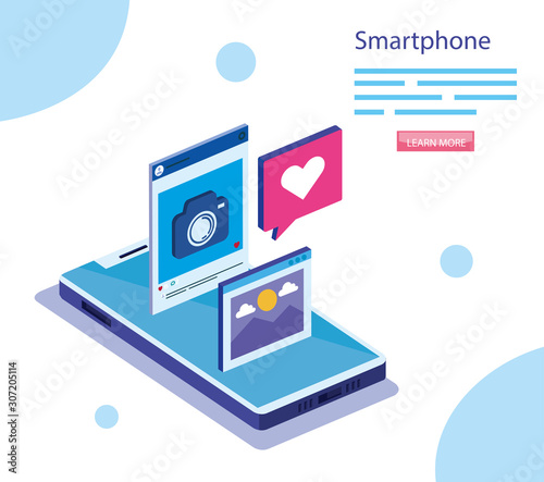 Smartphone design, Digital technology communication social media internet and web theme Vector illustration photo