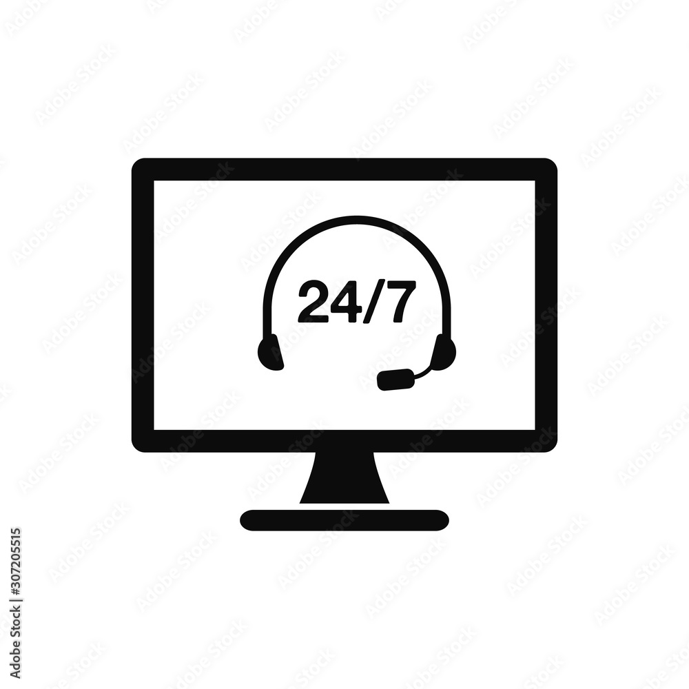 24/7 Online Customer Support, Help Icon. Flat style vector EPS. 24/7 Online Customer Support, Help Icon. Flat style vector EPS.