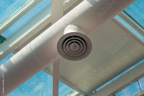 Valokuva White ventilation pipe on the polycarbonate transparent ceiling