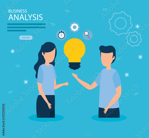 Businesswoman and businessman design, Infographic data information business analytics and visual presentation theme Vector illustration