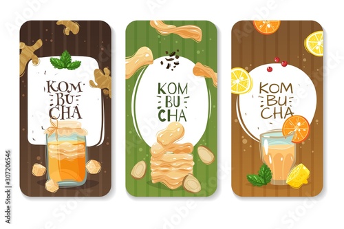 Kombucha tea vertical banners