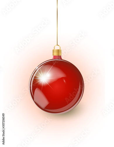 Red Christmas tree toy isolated on a transparent background. Stocking Christmas decorations. Vector object for christmas design, mockup.