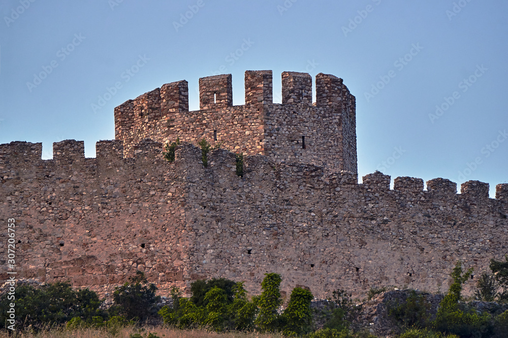 Fragment walls of the medieval Crusader castle in Platamonas in Greece..