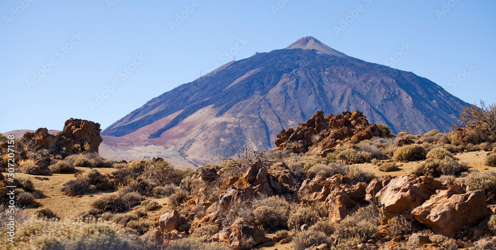 El Teide National Park with  highest voolcanic peak of the Canary islands, Tenerife, Spain.