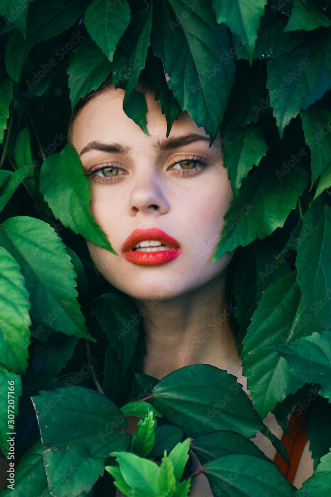 beautiful woman green leaves nature rest beautiful woman green leaves nature rest
