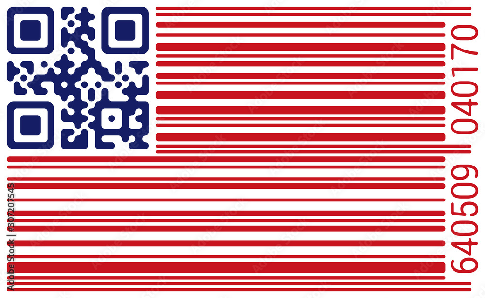 USA flag. Barcode QR code. Oiginal exclusive american flag Stock Vector