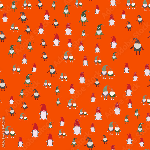 Seamless pattern with Christmas scandinavian gnomes.