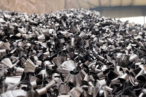 Steel chunks in a scrap metal recycling plant