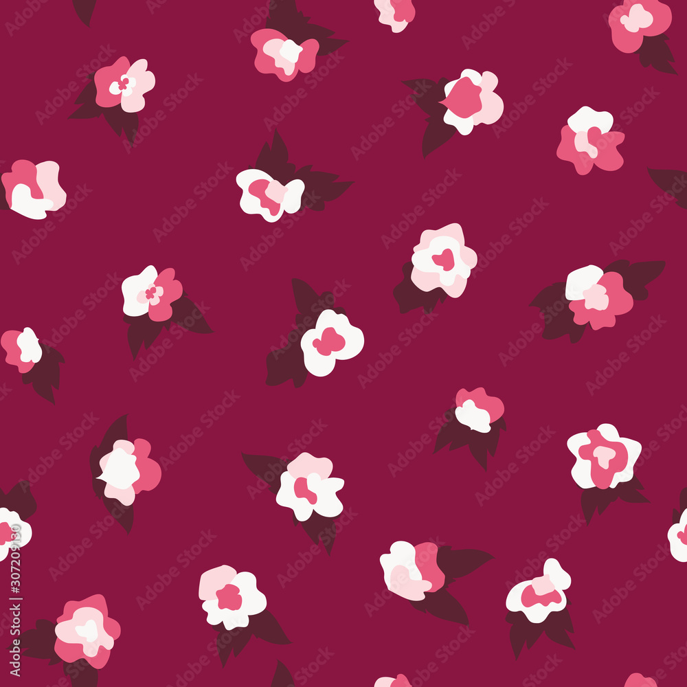 Vector Tiny Roses in Pinks seamless pattern background.
