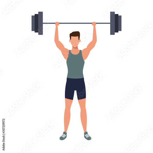 avatar man lifting weights icon, flat design