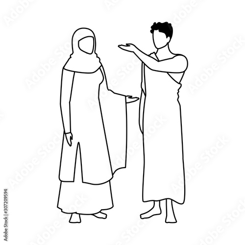 couple of people pilgrims hajj on white background