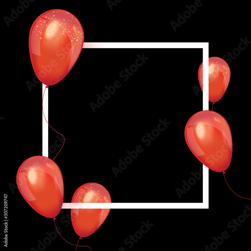 Black Friday Sale Poster with Red Shiny Balloons.