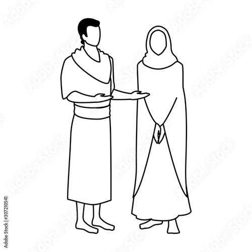 couple of people pilgrims hajj on white background