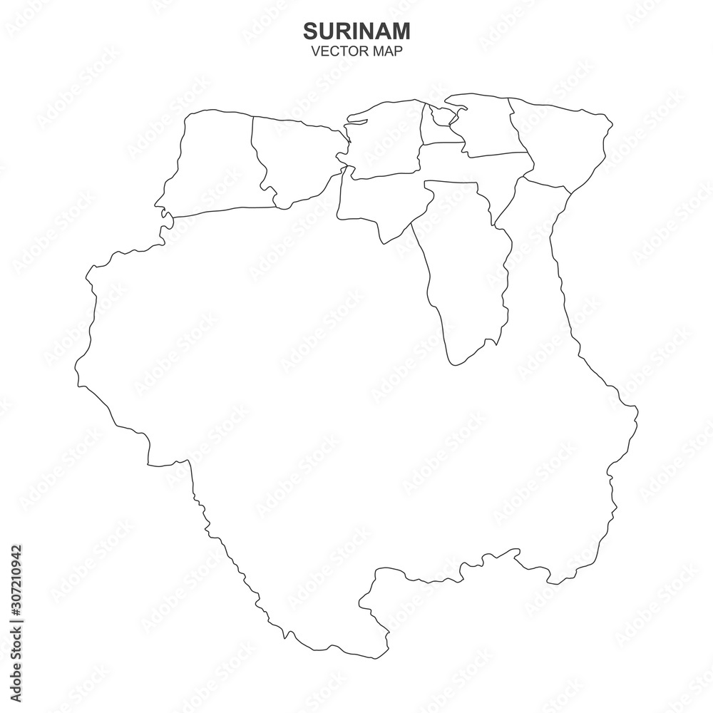 political map of Surinam isolated on white background political map of Surinam isolated on white background