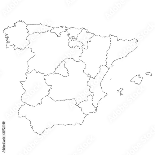 vector map of spain with borders of regions