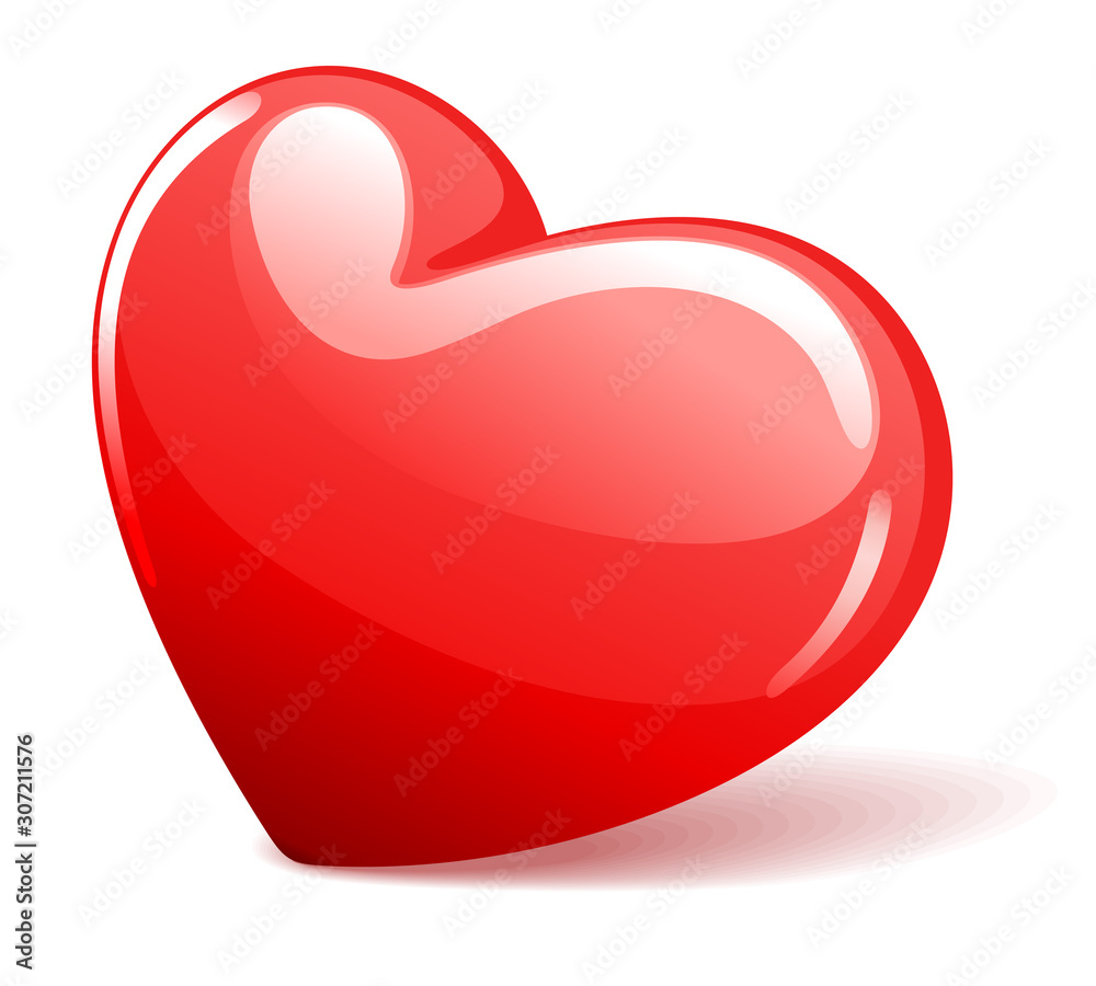 Fototapeta Red heart shape valentines day vector illustration isolated on white backgrond
