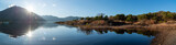 本栖湖　水面に映る山の景色　パノラマ
