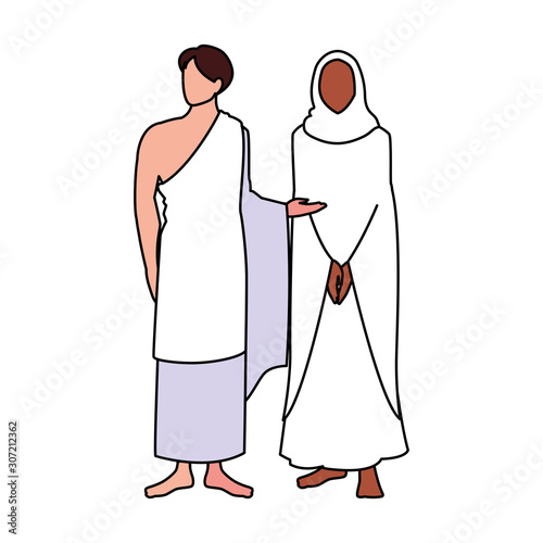 couple of people pilgrims hajj on white background