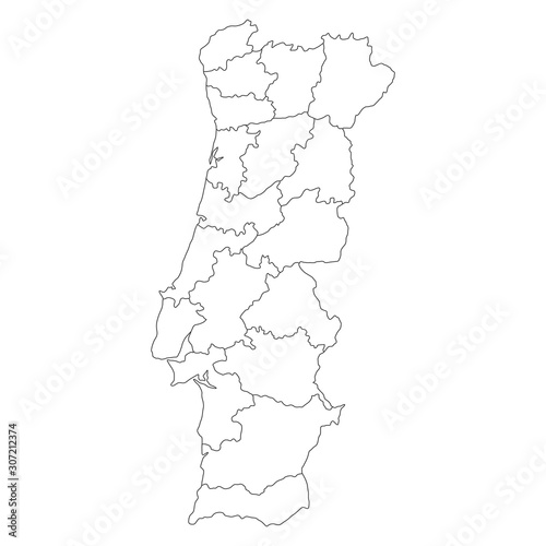 vector map of portugal with region borders isolated on white background