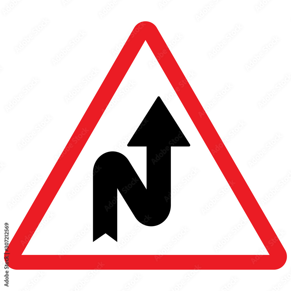 Zigzag right traffic sign vector illustration. Red triangle board. Zigzag right traffic sign vector illustration. Red triangle board.