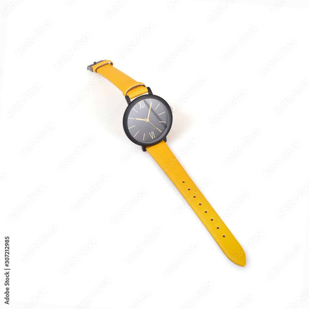Wristwatch on a leather strap isolated on a white background. Design element with clipping path Wristwatch on a leather strap isolated on a white background. Design element with clipping path
