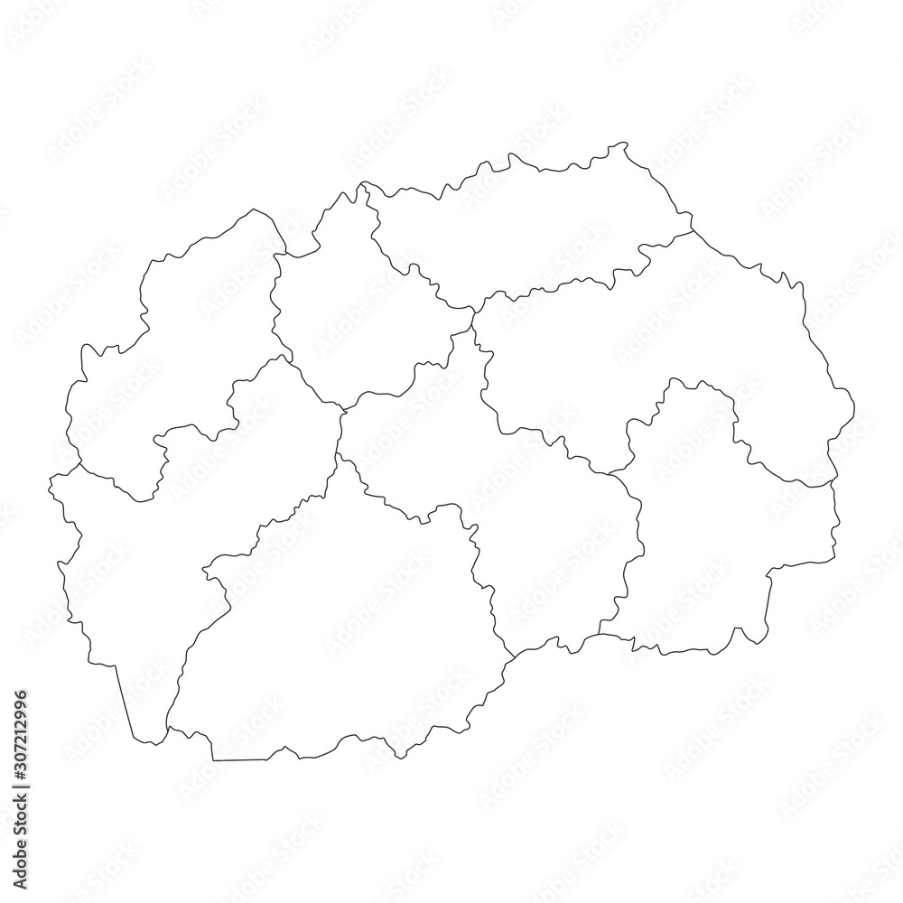 vector map of north macedonia with borders of regions