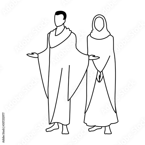 couple of people pilgrims hajj on white background