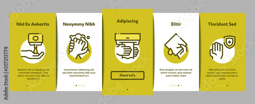 Hand Healthy Hygiene Onboarding Mobile App Page Screen. Hand Protection, Washing With Anti Bacterial Soap And Foam, Paper Concept Illustrations