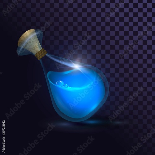Glass bottle with blue potion, mana potion, blue water