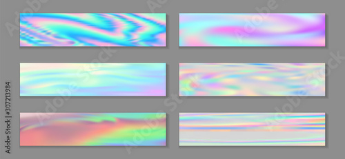 Neon holo stylish banner horizontal fluid gradient princess backgrounds vector set. Pearlecent  photo