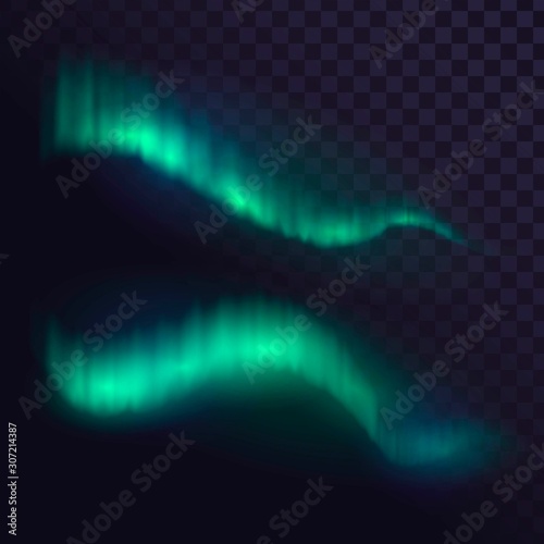 Green aurora borealis on a transparent background, northern lights