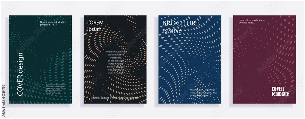 Fototapeta Minimalistic cover design templates. Set of layouts for covers, books, albums, notebooks, reports, magazines. Line dot halftone gradient effect, flat modern abstract design. Geometric mock-up texture