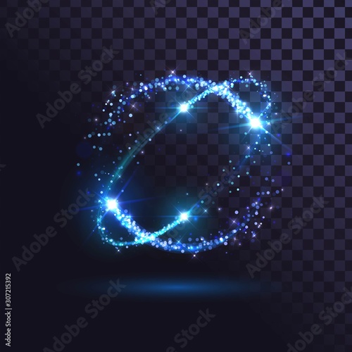 Blue flash, glowing rings, shiny spin effect with sparks