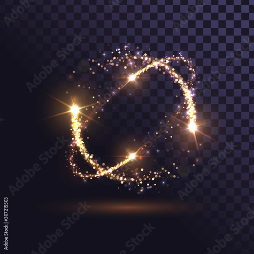 Orange flash, glowing rings, shiny spin effect with sparks