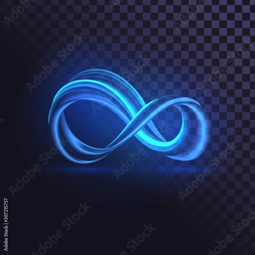 Glowing blue infinity sign with stripes, futuristic swirling ring
