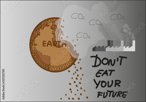 Destrucción del planeta tierra en forma de galleta por la contaminación.
