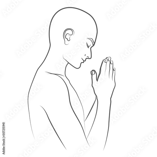 Praying man on a white background, monk, hinduism, meditation, namaste