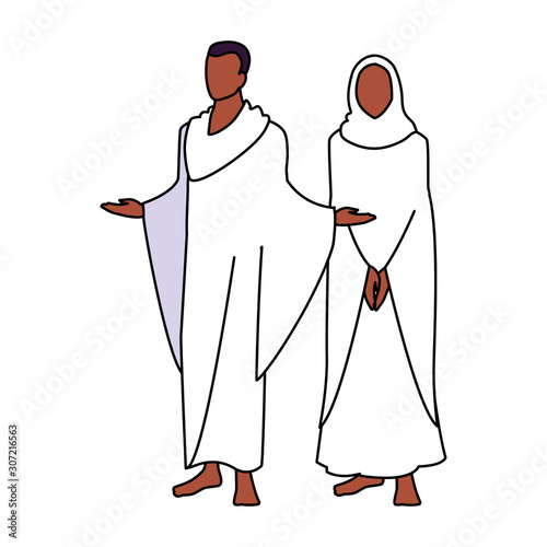 couple of people pilgrims hajj on white background