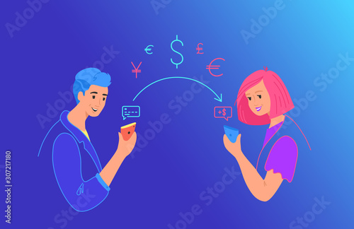 Send money gradient vector neon illustration for web and mobile design