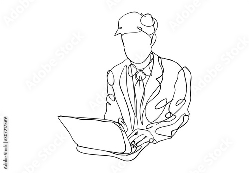 sketch. man with laptop