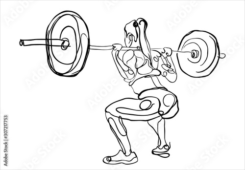 Female fitness performing doing deadlift exercise with weight bar in the gym-sketch