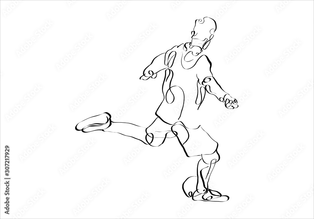 vector sketch soccer player. player shooting.white background