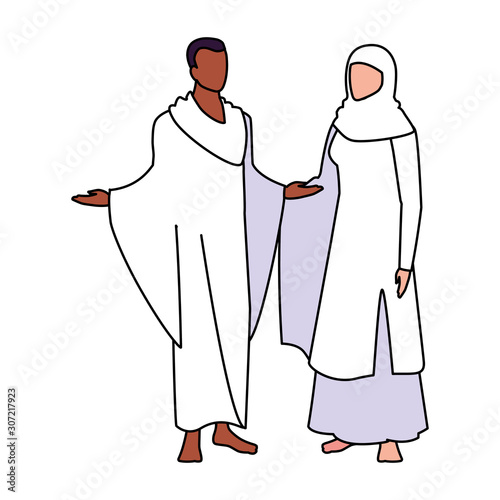 couple of people pilgrims hajj on white background