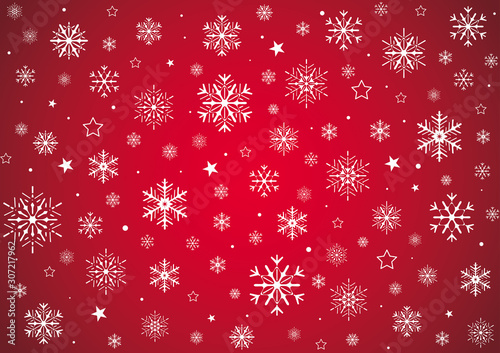 FLOCONS DE NEIGE SUR FOND ROUGE