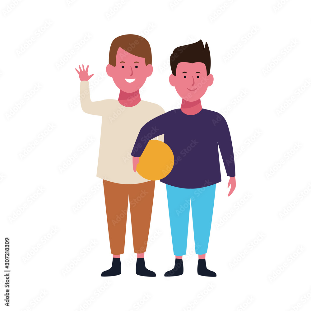 Fototapeta premium happy boys with a ball icon, flat design